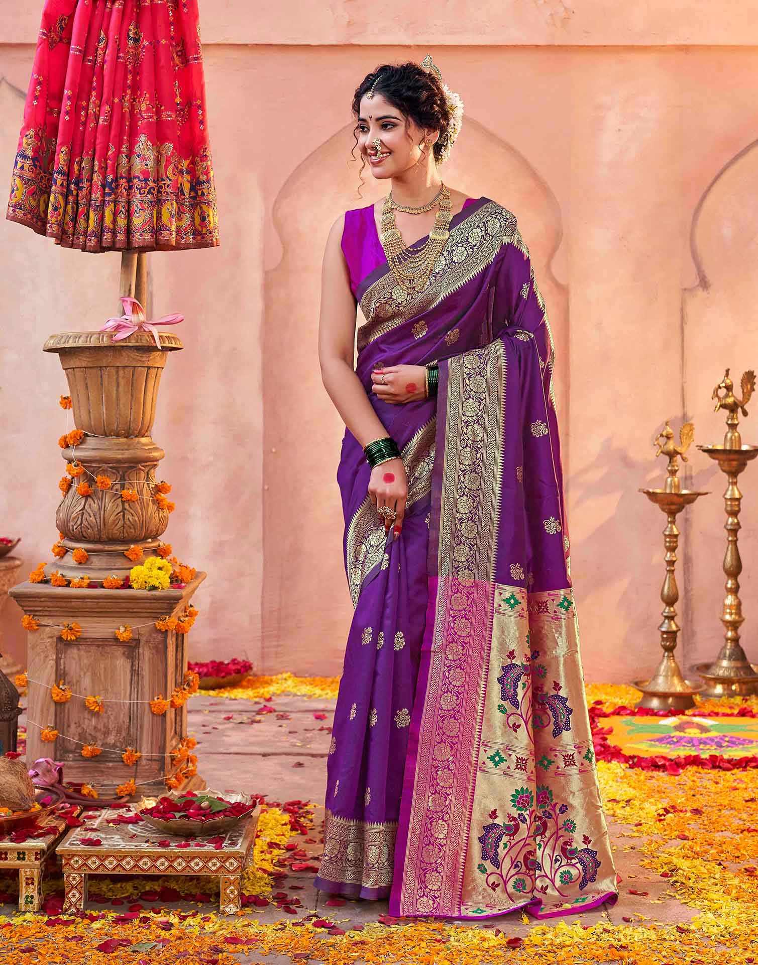Dark Purple Silk Woven Paithani Saree