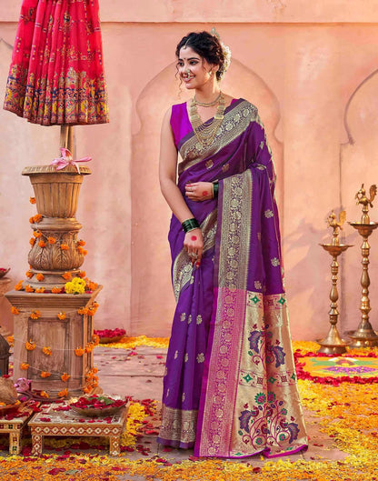 Dark Purple Silk Woven Paithani Saree