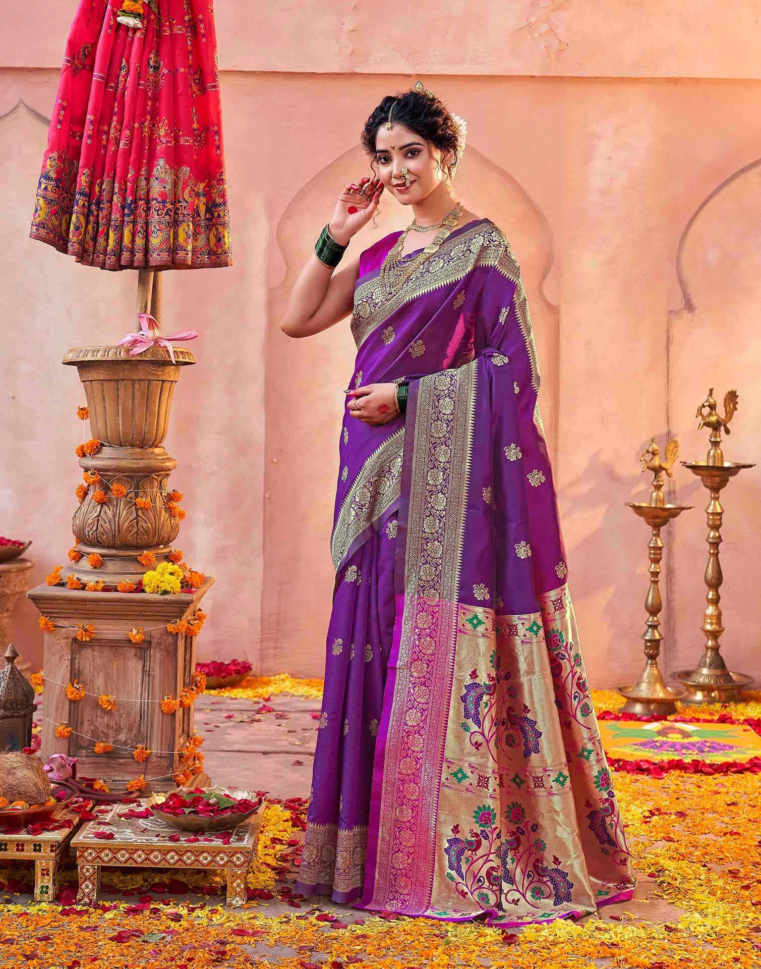 Dark Purple Silk Woven Paithani Saree