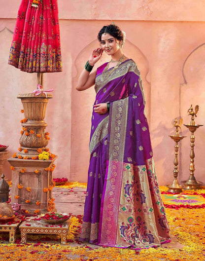 Dark Purple Silk Woven Paithani Saree