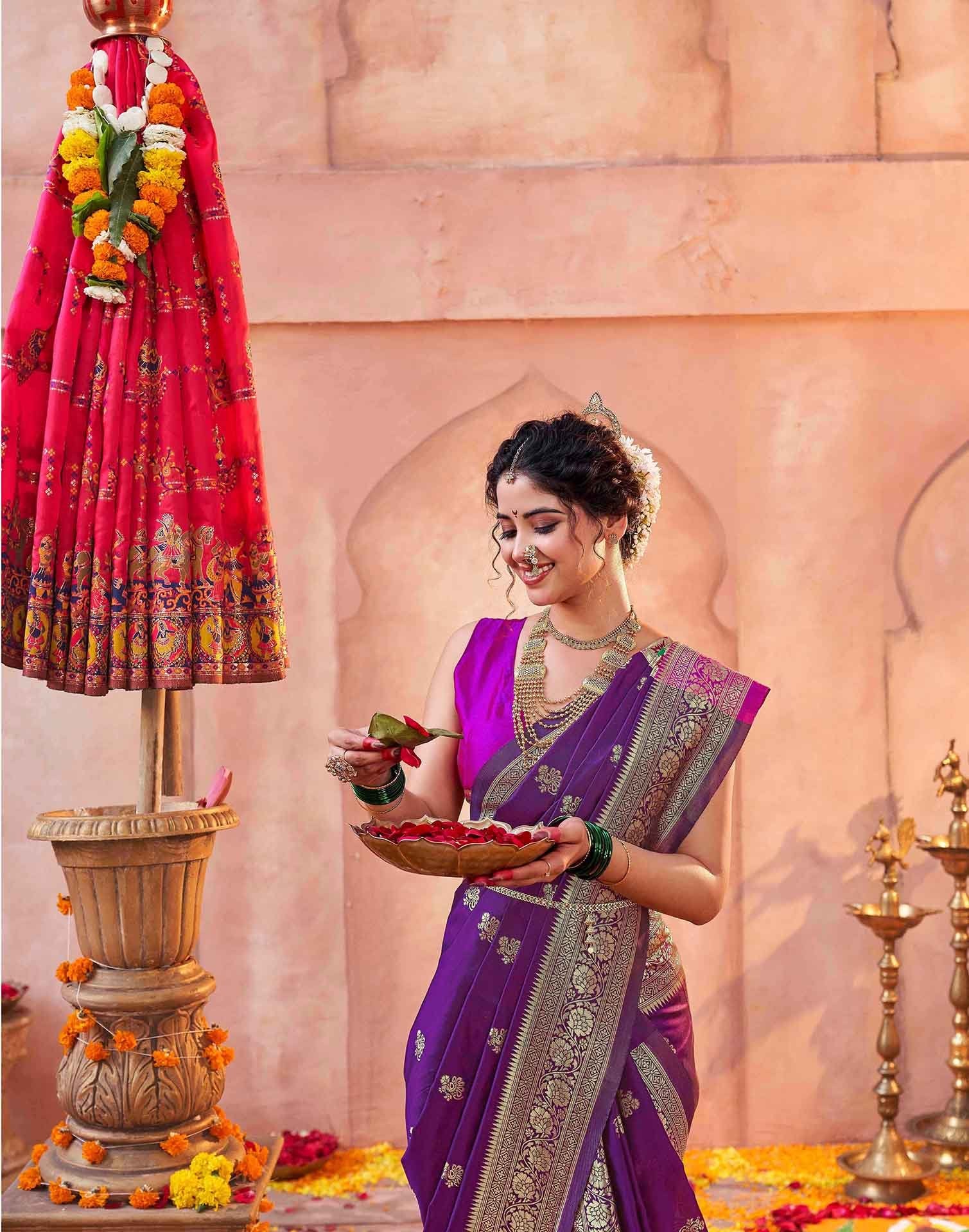 Dark Purple Silk Woven Paithani Saree