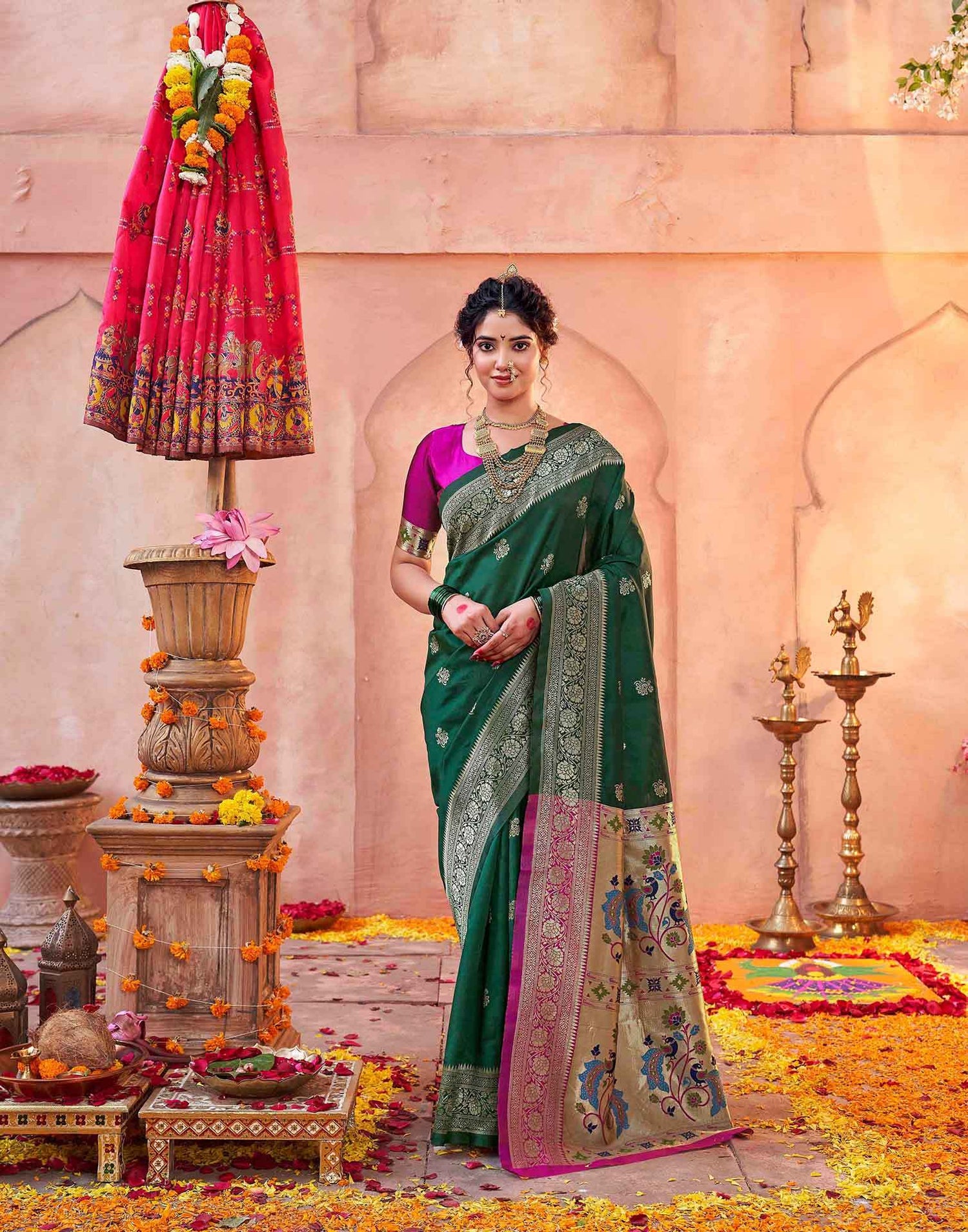 Dark Green Silk Woven Paithani Saree