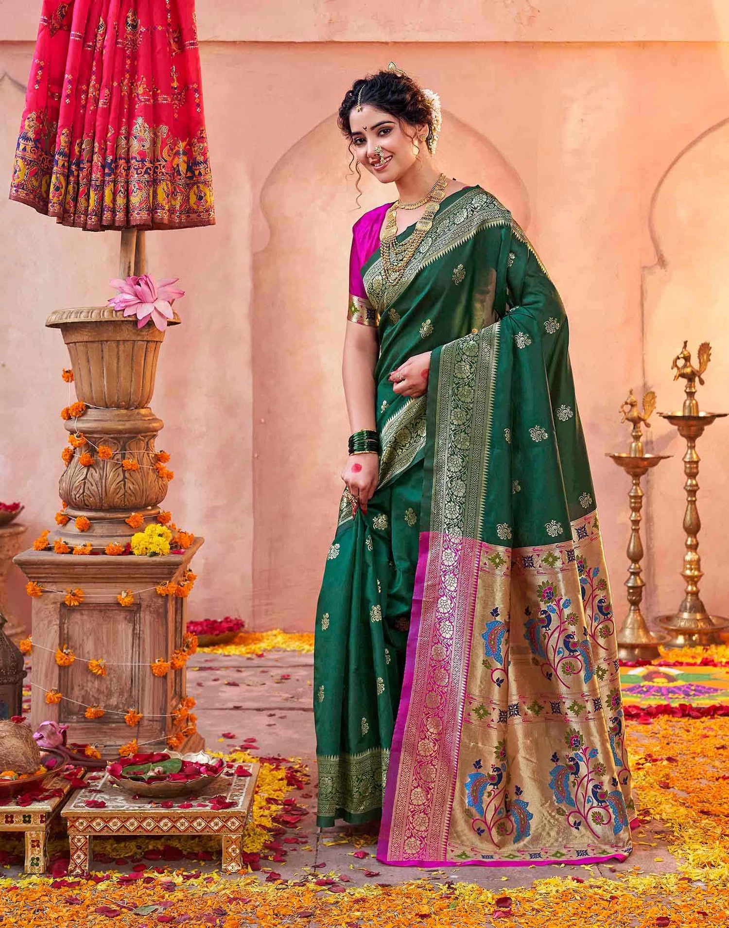 Dark Green Silk Woven Paithani Saree