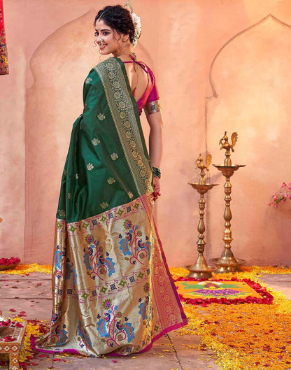 Dark Green Silk Woven Paithani Saree