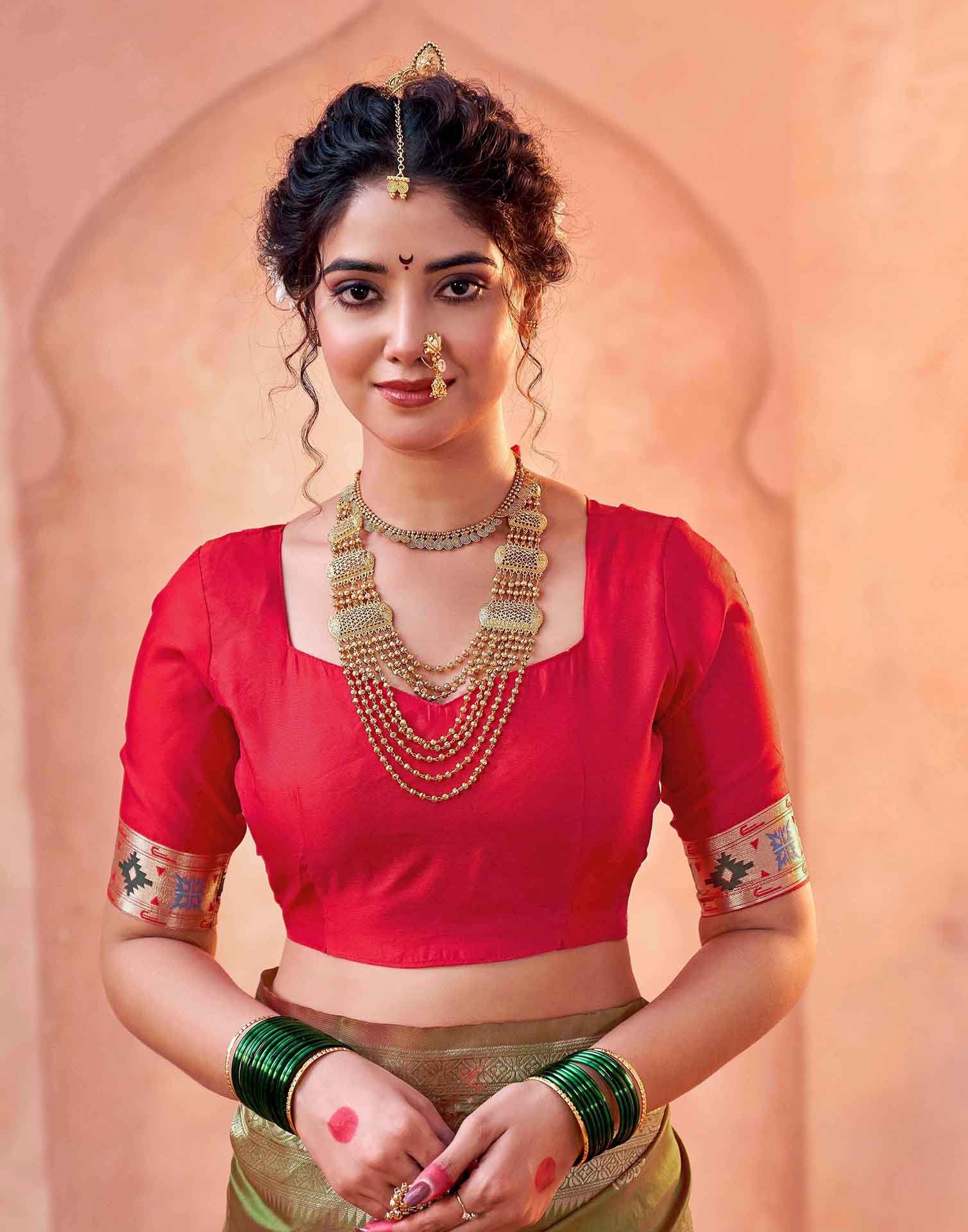 Olive Green Silk Woven Paithani Saree