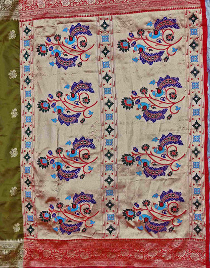 Olive Green Silk Woven Paithani Saree