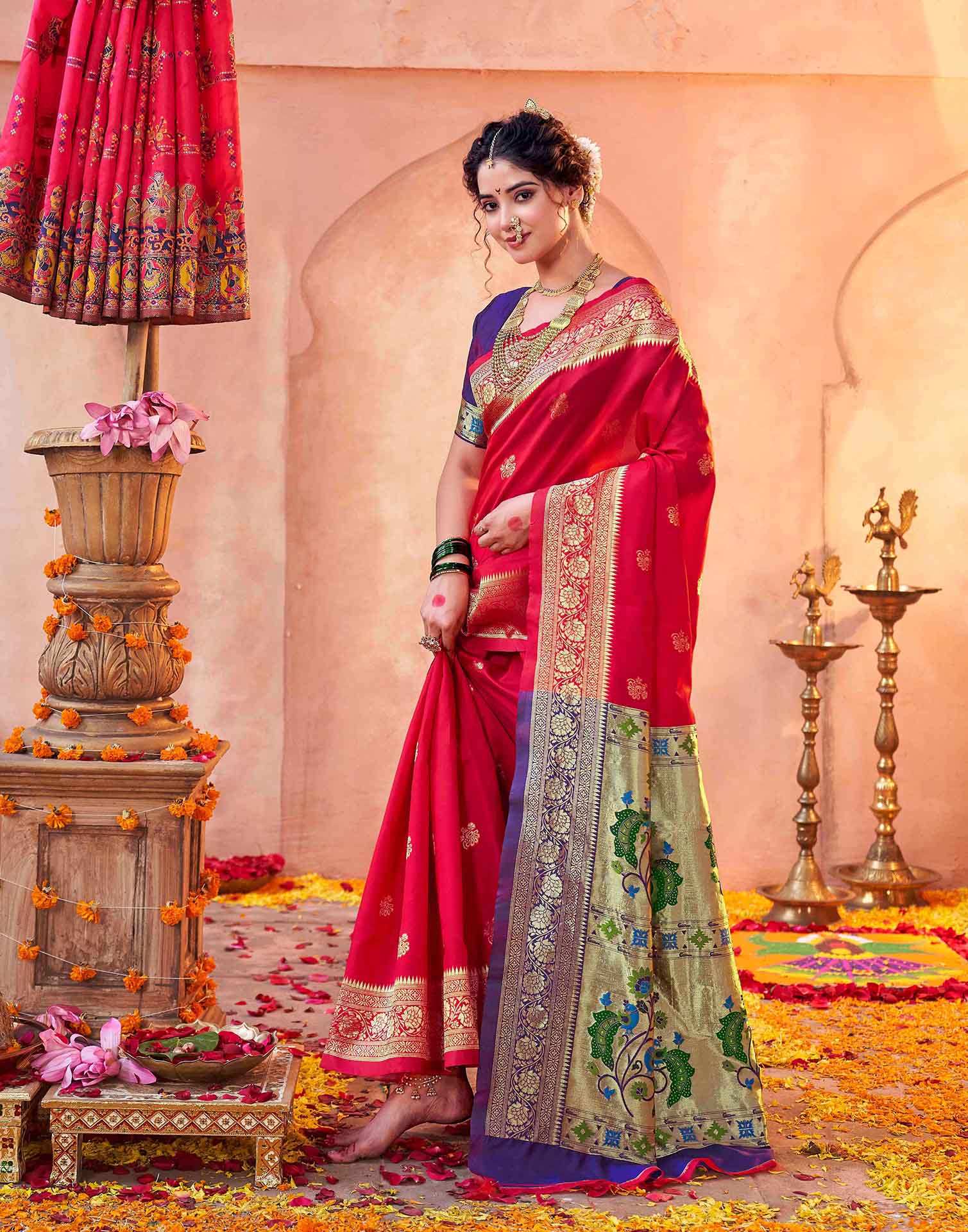 Red Silk Woven Paithani Saree