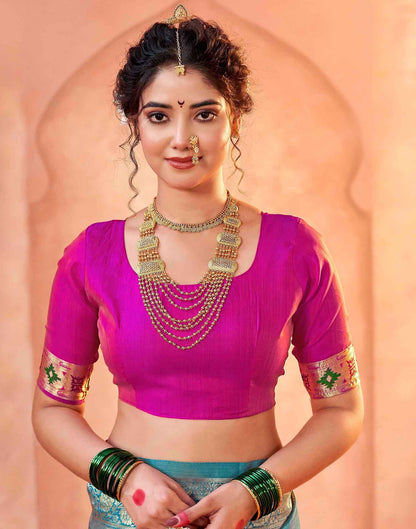 Teal Blue Silk Woven Paithani Saree