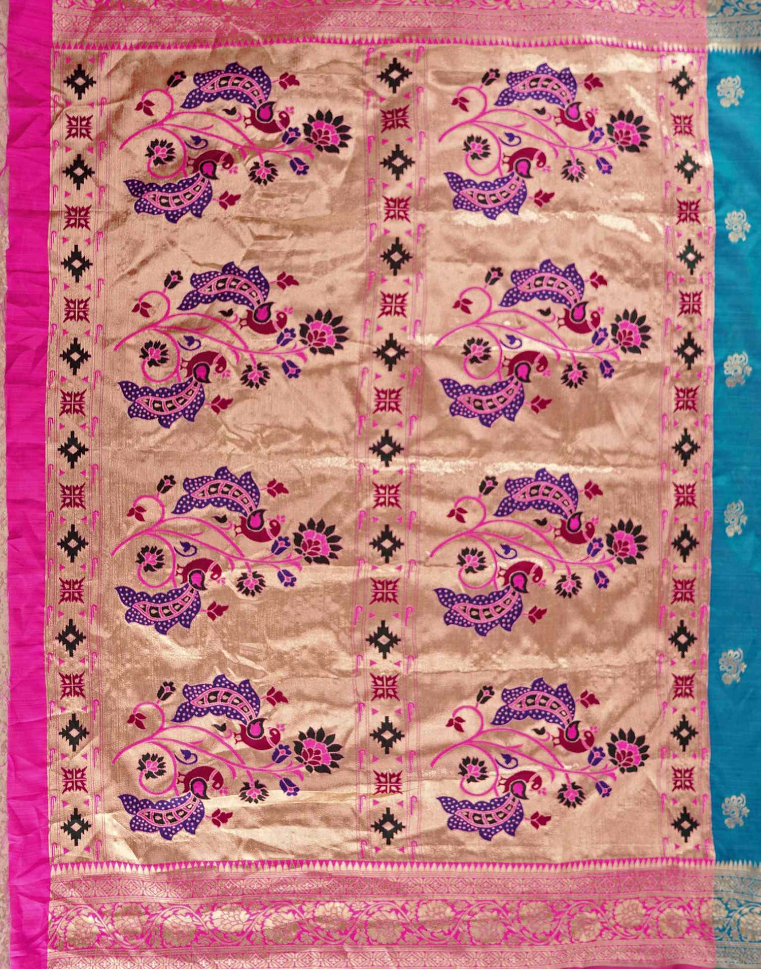 Teal Blue Silk Woven Paithani Saree