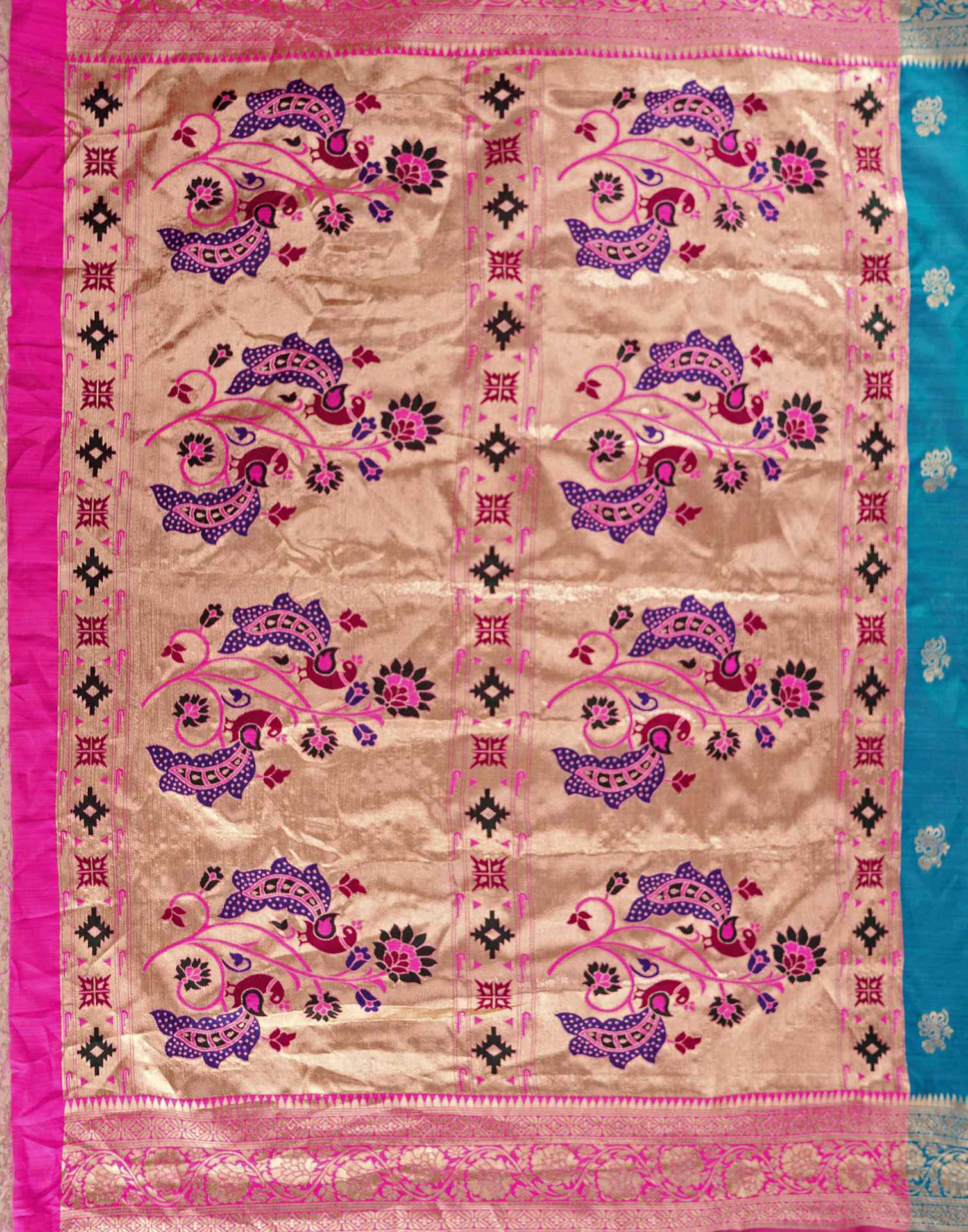 Teal Blue Silk Woven Paithani Saree