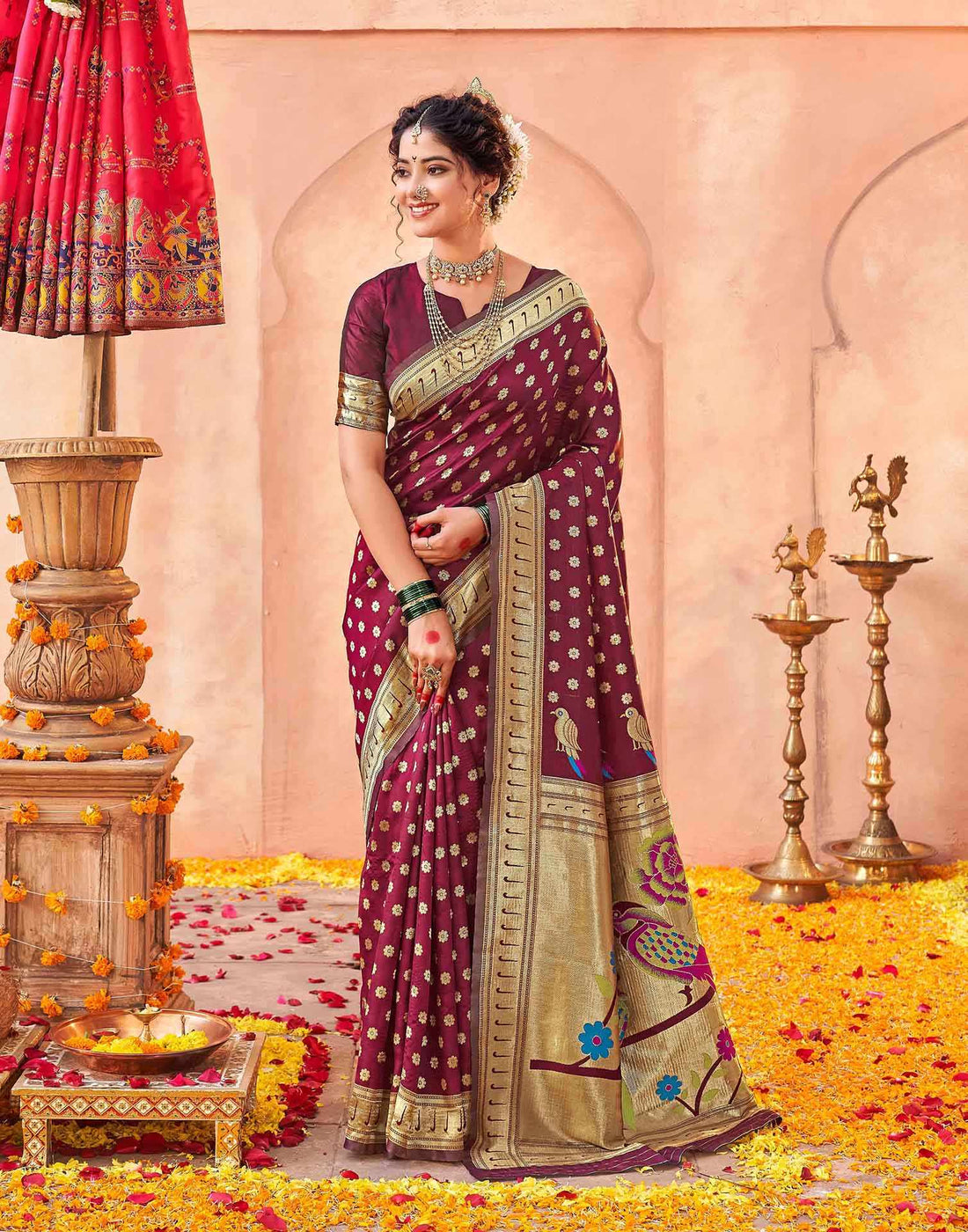 Maroon Silk Woven Paithani Saree