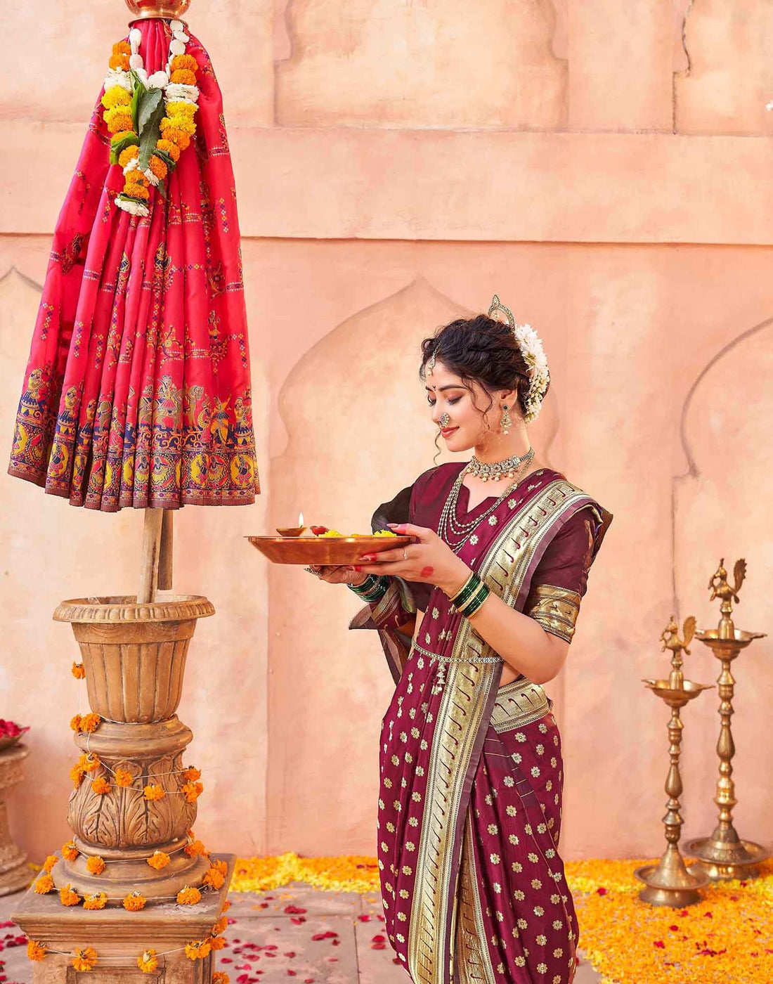 Maroon Silk Woven Paithani Saree