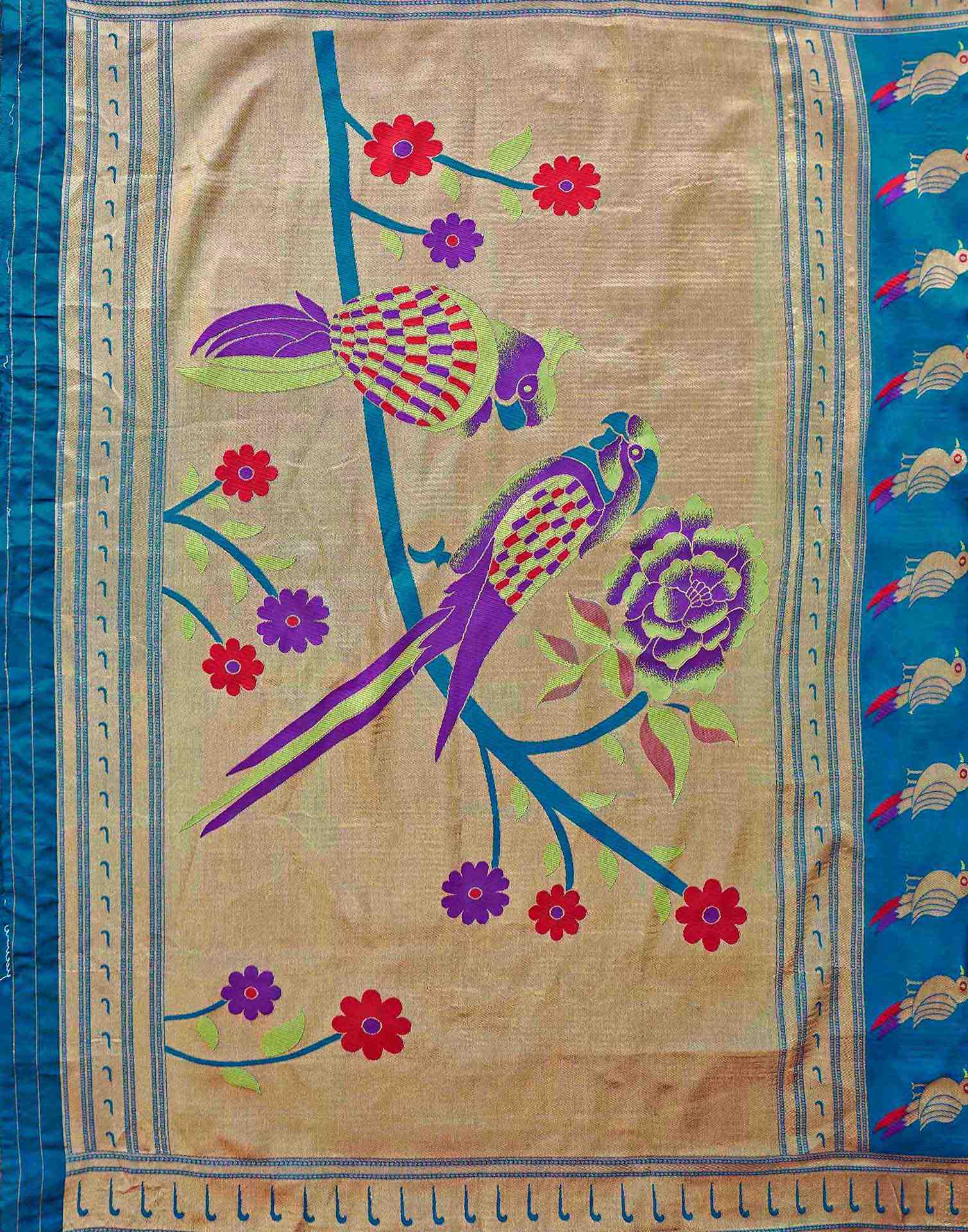 Teal Blue Silk Woven Paithani Saree