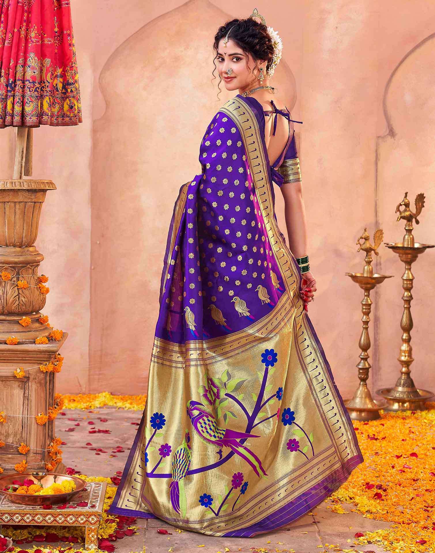 Purple Silk Woven Paithani Saree