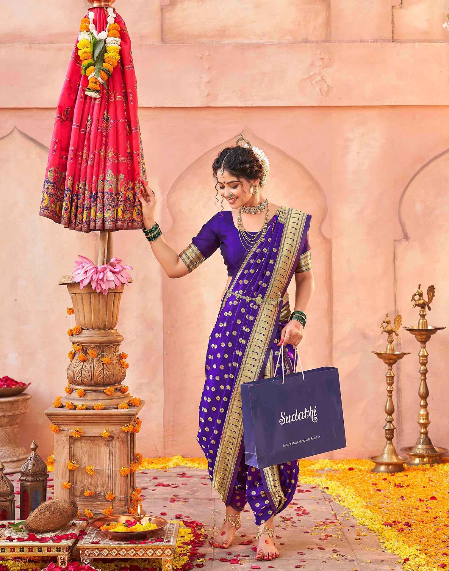Purple Silk Woven Paithani Saree