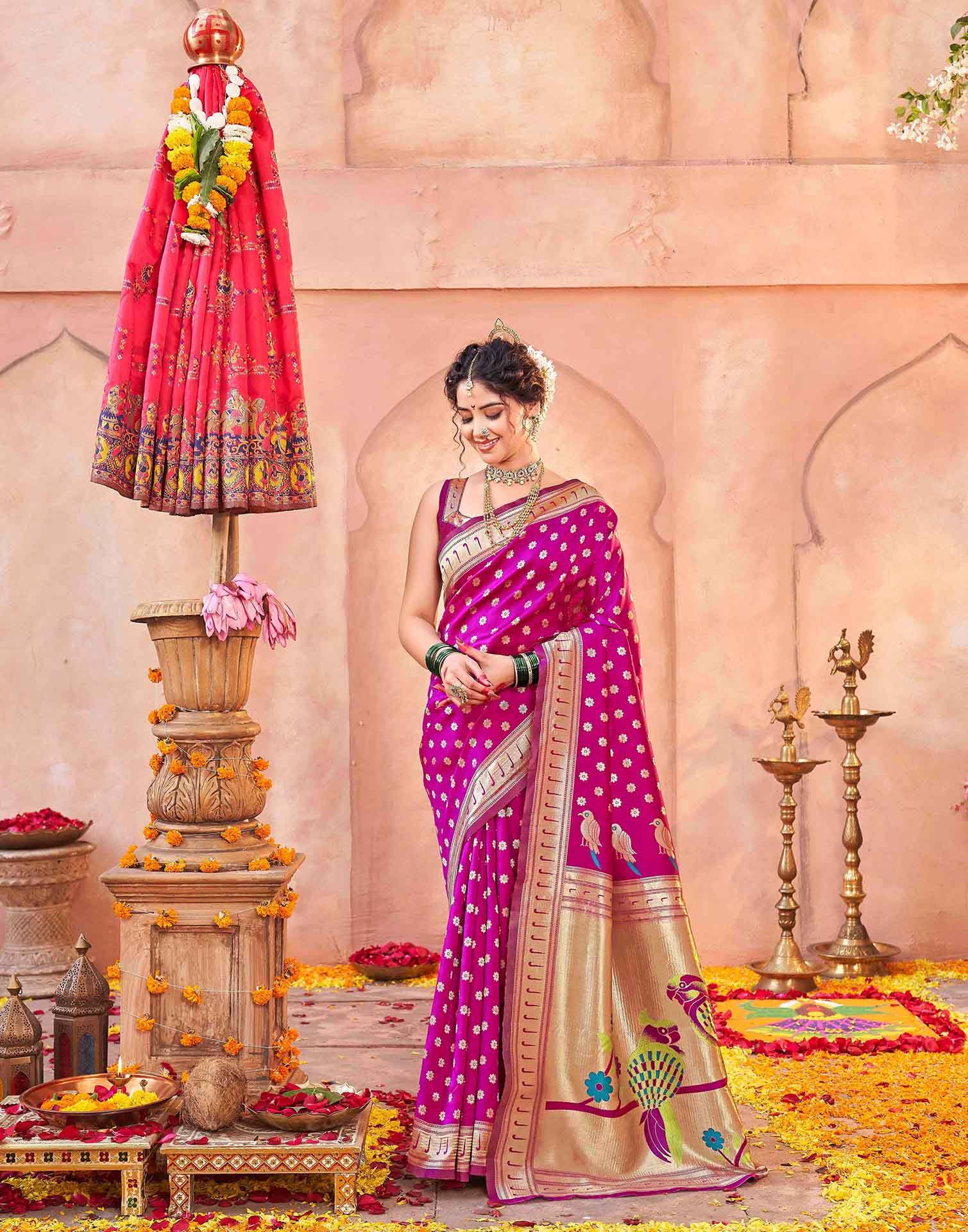 Dark Pink Silk Woven Paithani Saree