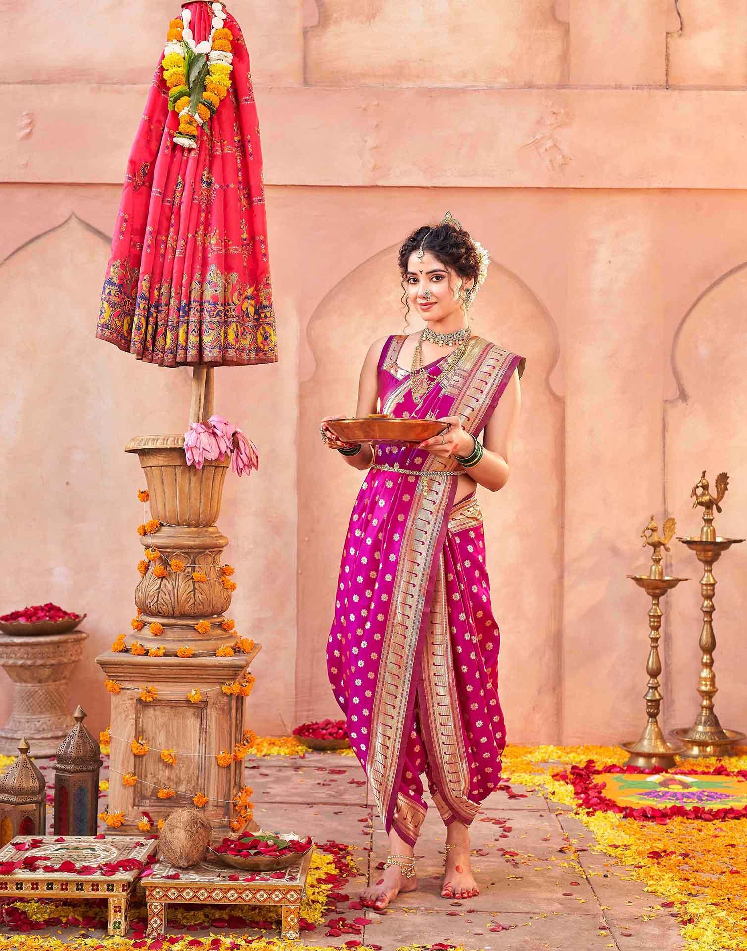 Dark Pink Silk Woven Paithani Saree