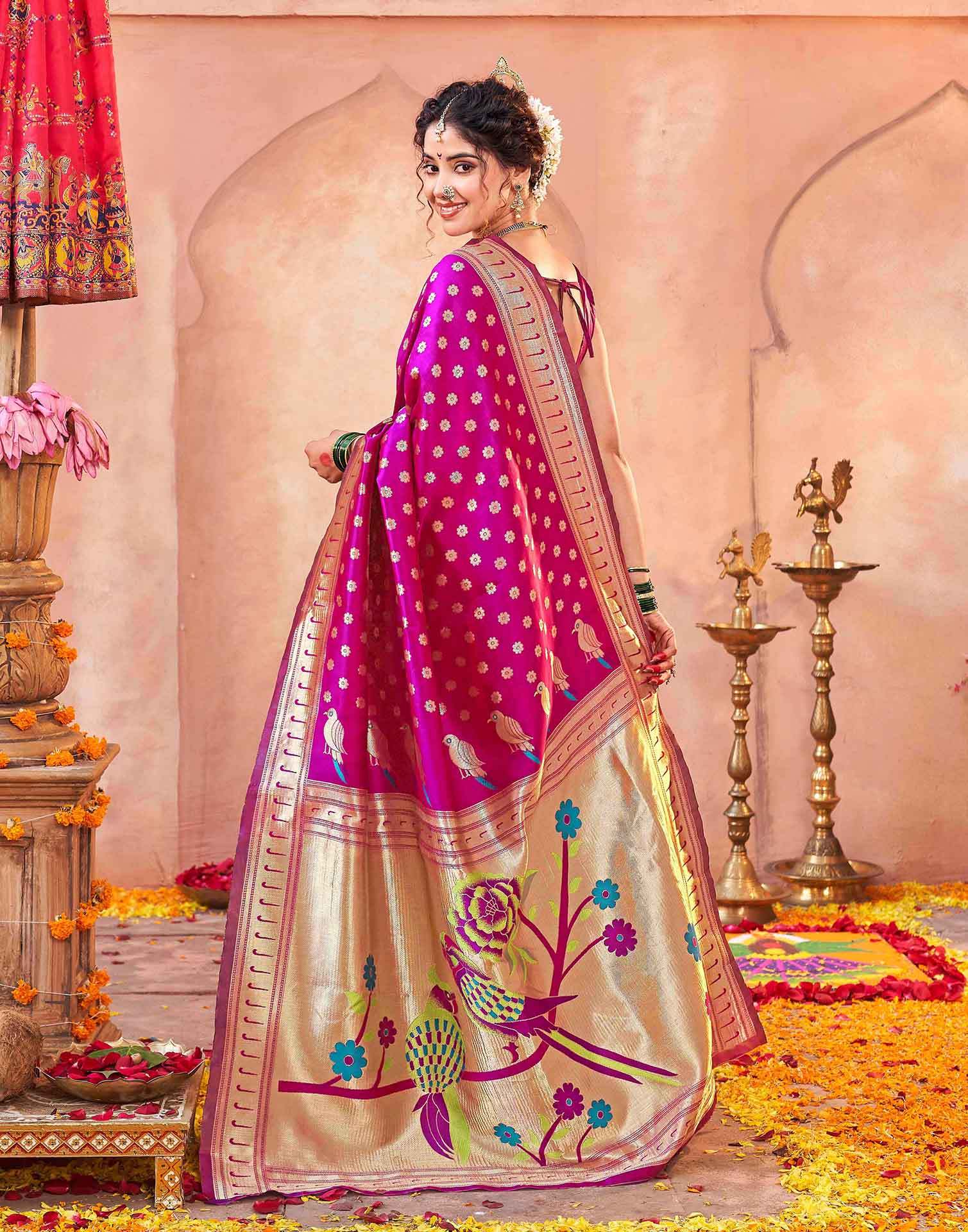 Dark Pink Silk Woven Paithani Saree