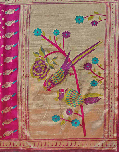 Dark Pink Silk Woven Paithani Saree