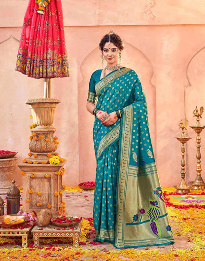 Teal Green Silk Woven Paithani Saree