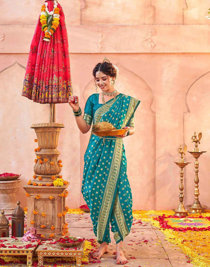 Teal Green Silk Woven Paithani Saree