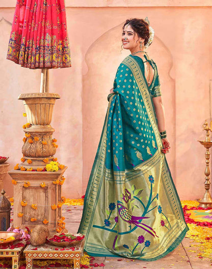 Teal Green Silk Woven Paithani Saree