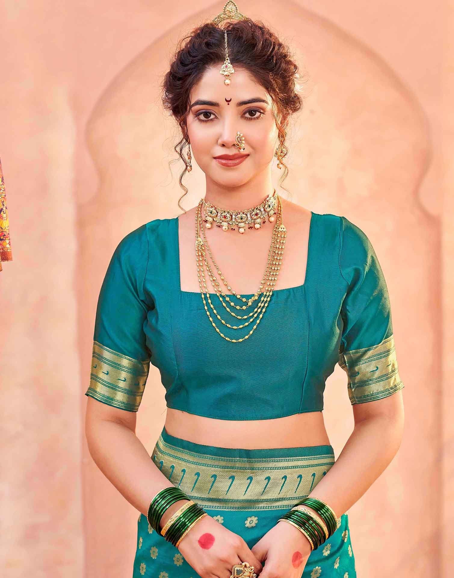 Teal Green Silk Woven Paithani Saree