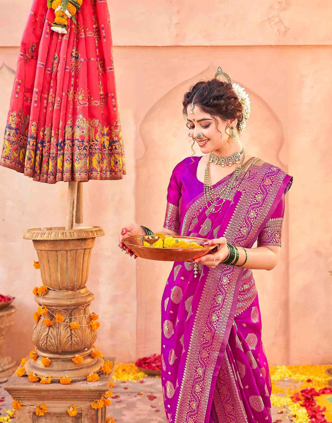 Magenta Silk Woven Paithani Saree
