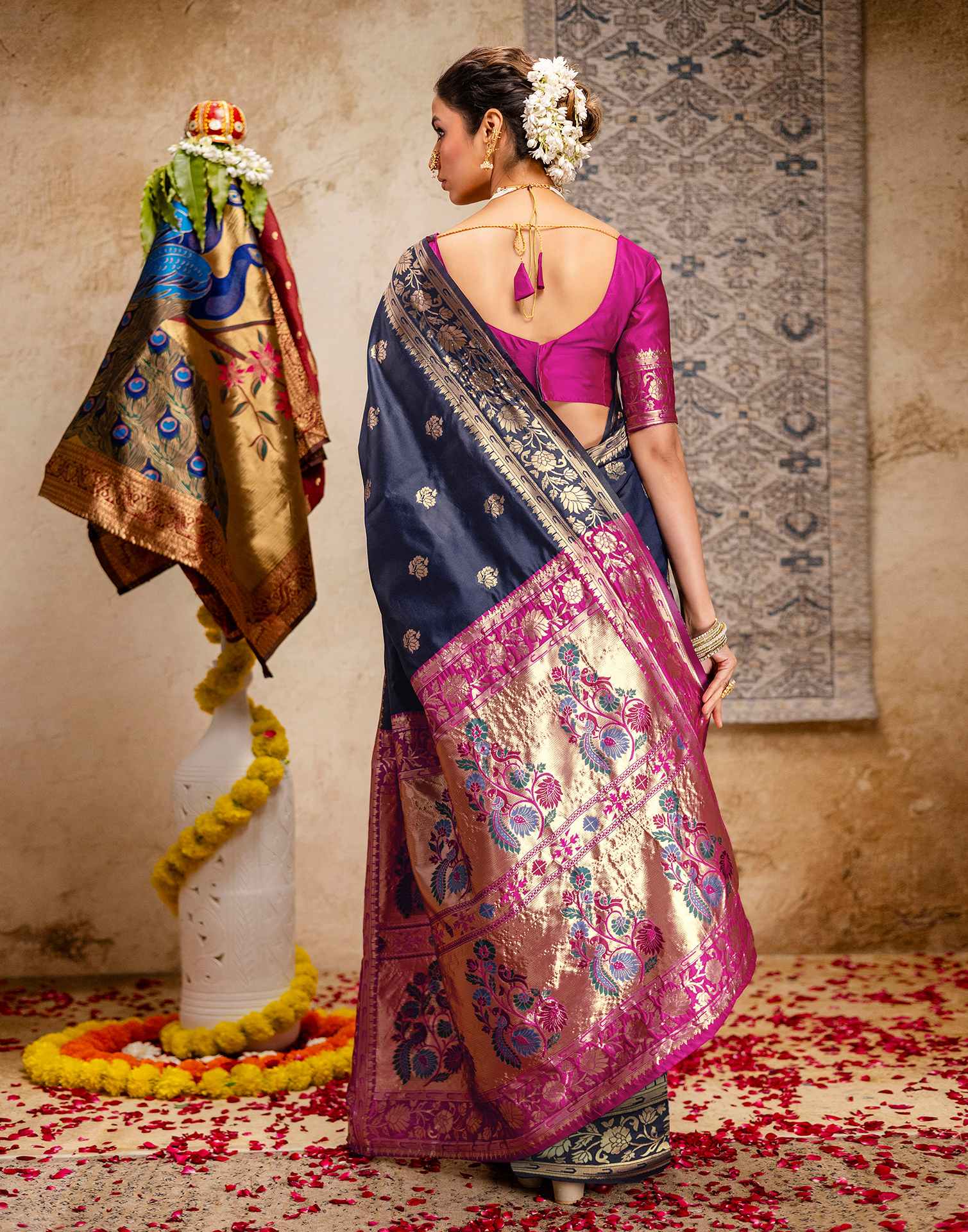 Navy Blue Silk Woven Paithani Saree
