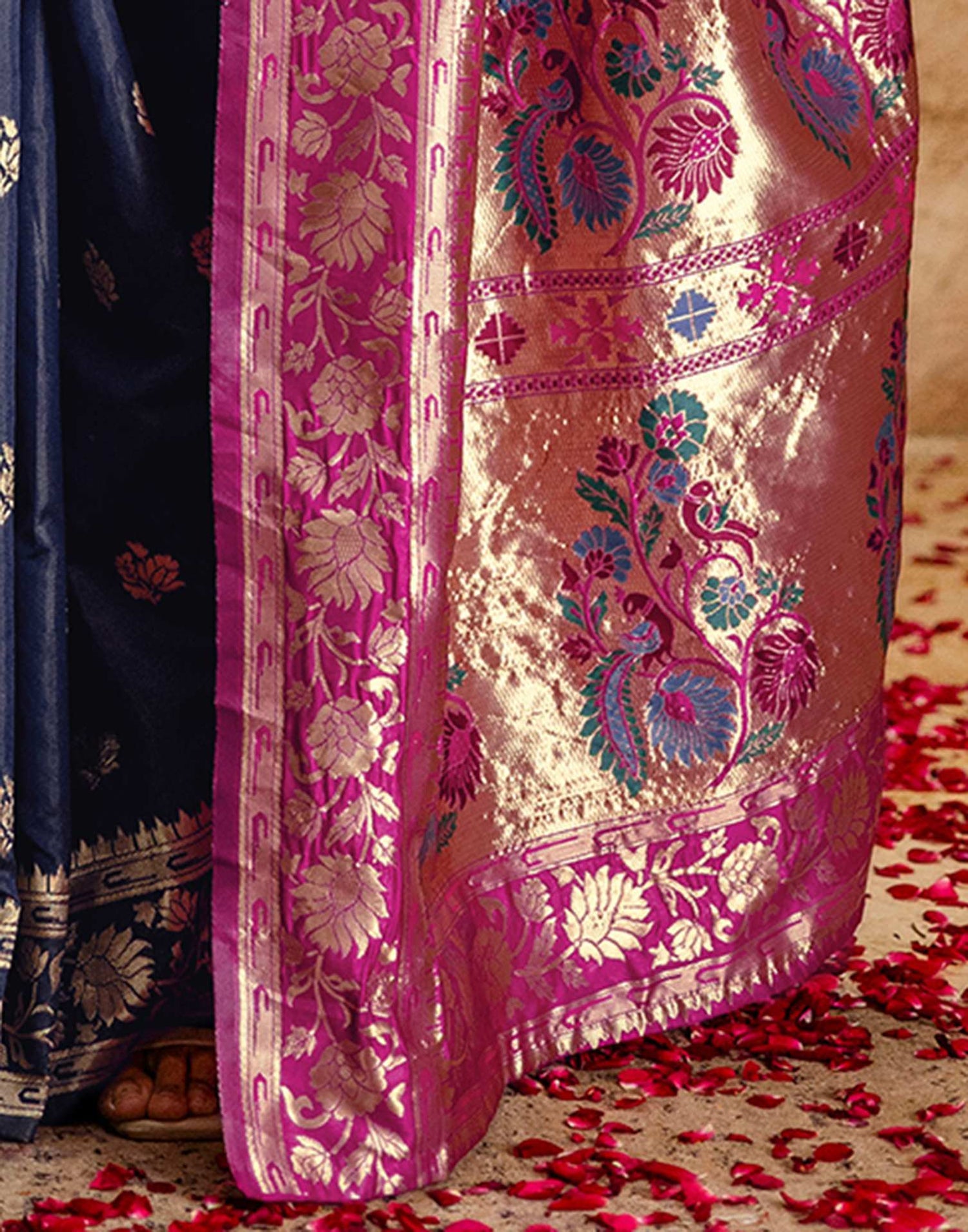 Navy Blue Silk Woven Paithani Saree