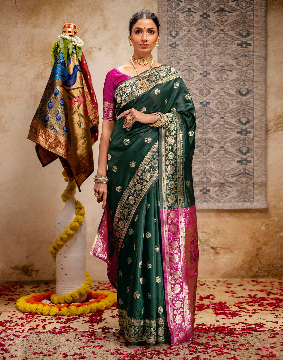 Dark Green Silk Woven Paithani Saree
