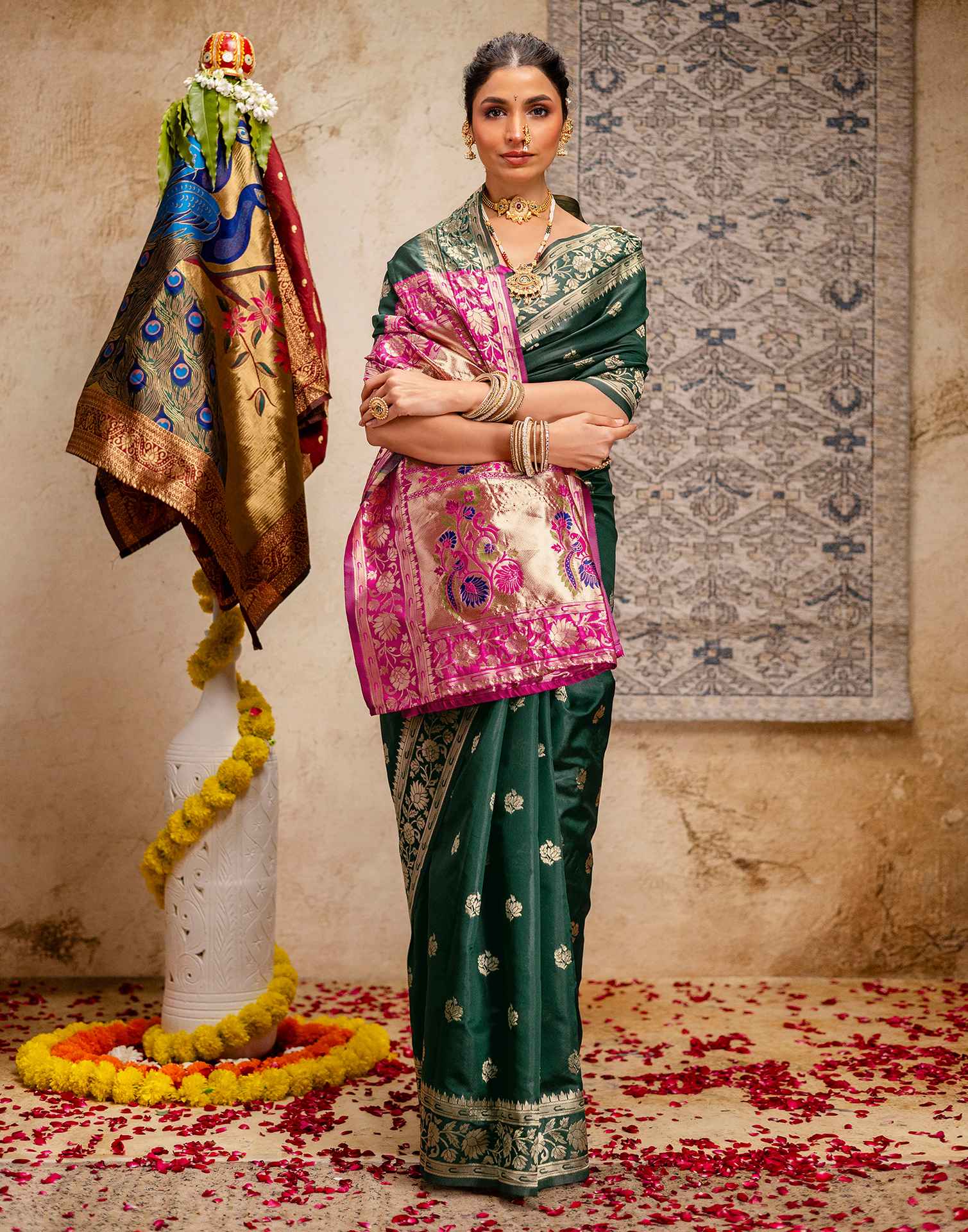 Dark Green Silk Woven Paithani Saree