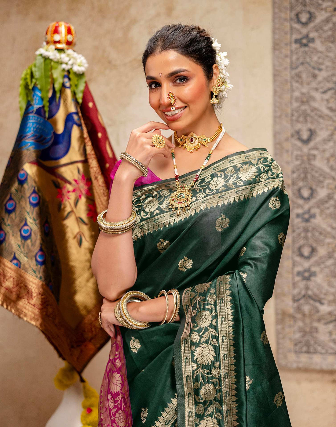 Dark Green Silk Woven Paithani Saree