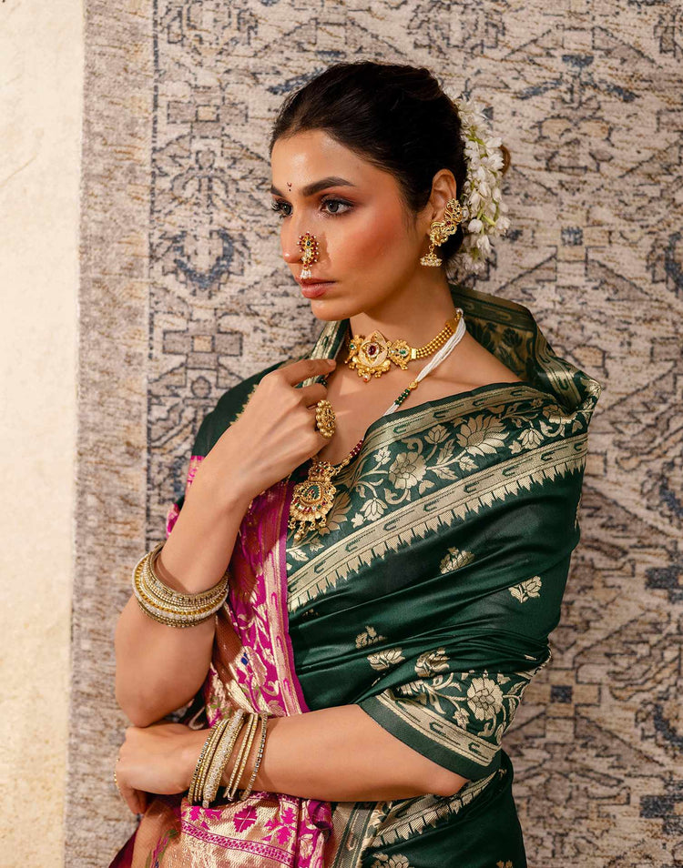 Dark Green Silk Woven Paithani Saree