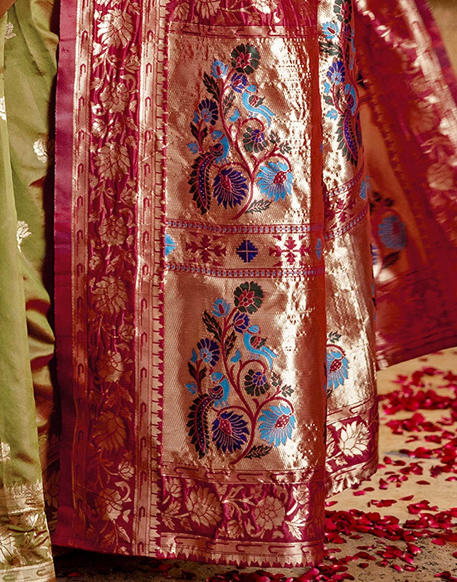 Olive Green Silk Woven Paithani Saree