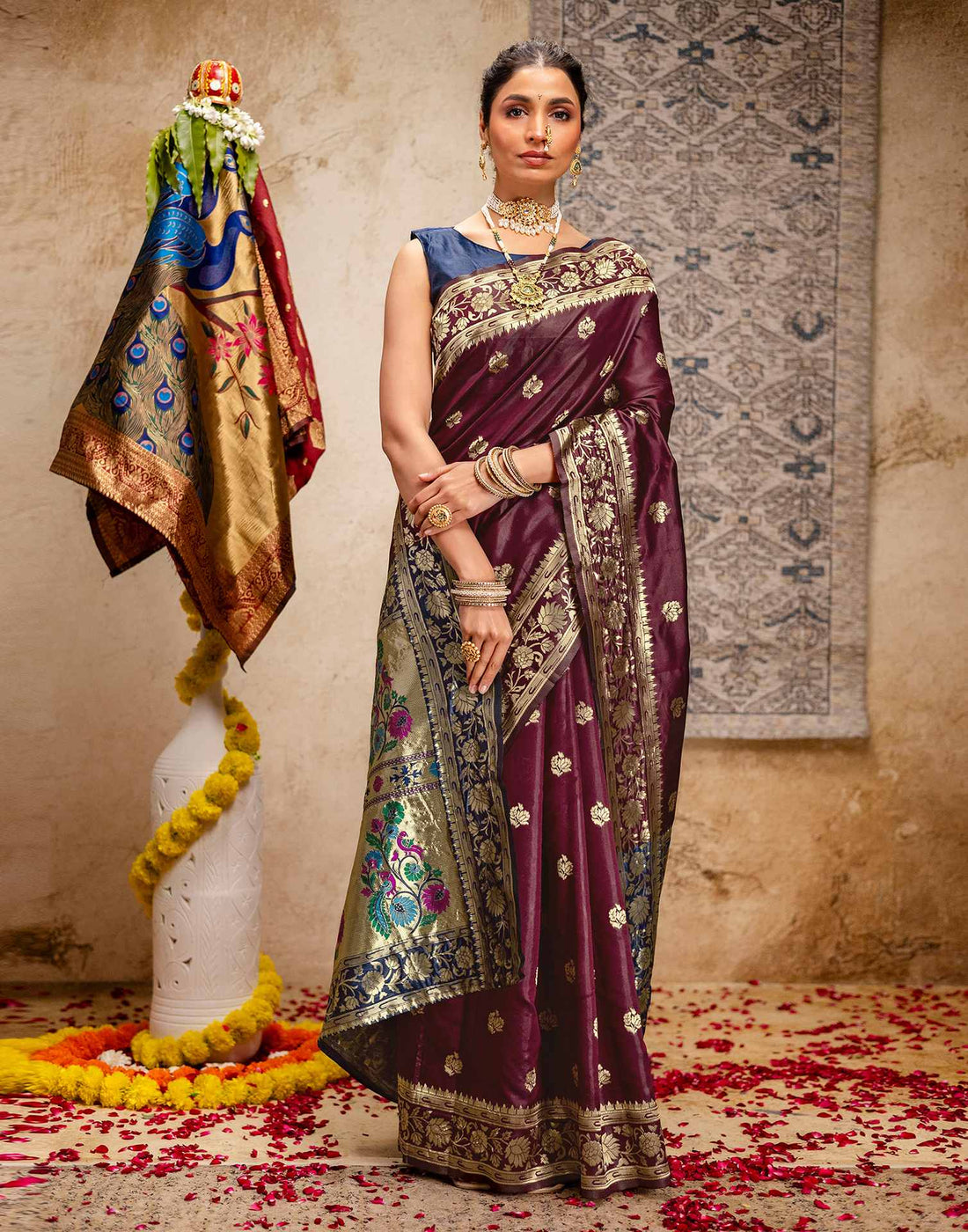 Maroon Silk Woven Paithani Saree