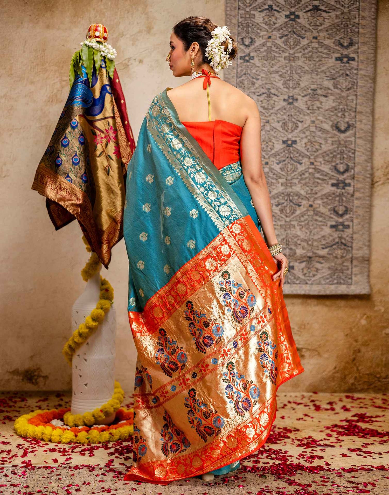 Teal Blue Silk Woven Paithani Saree