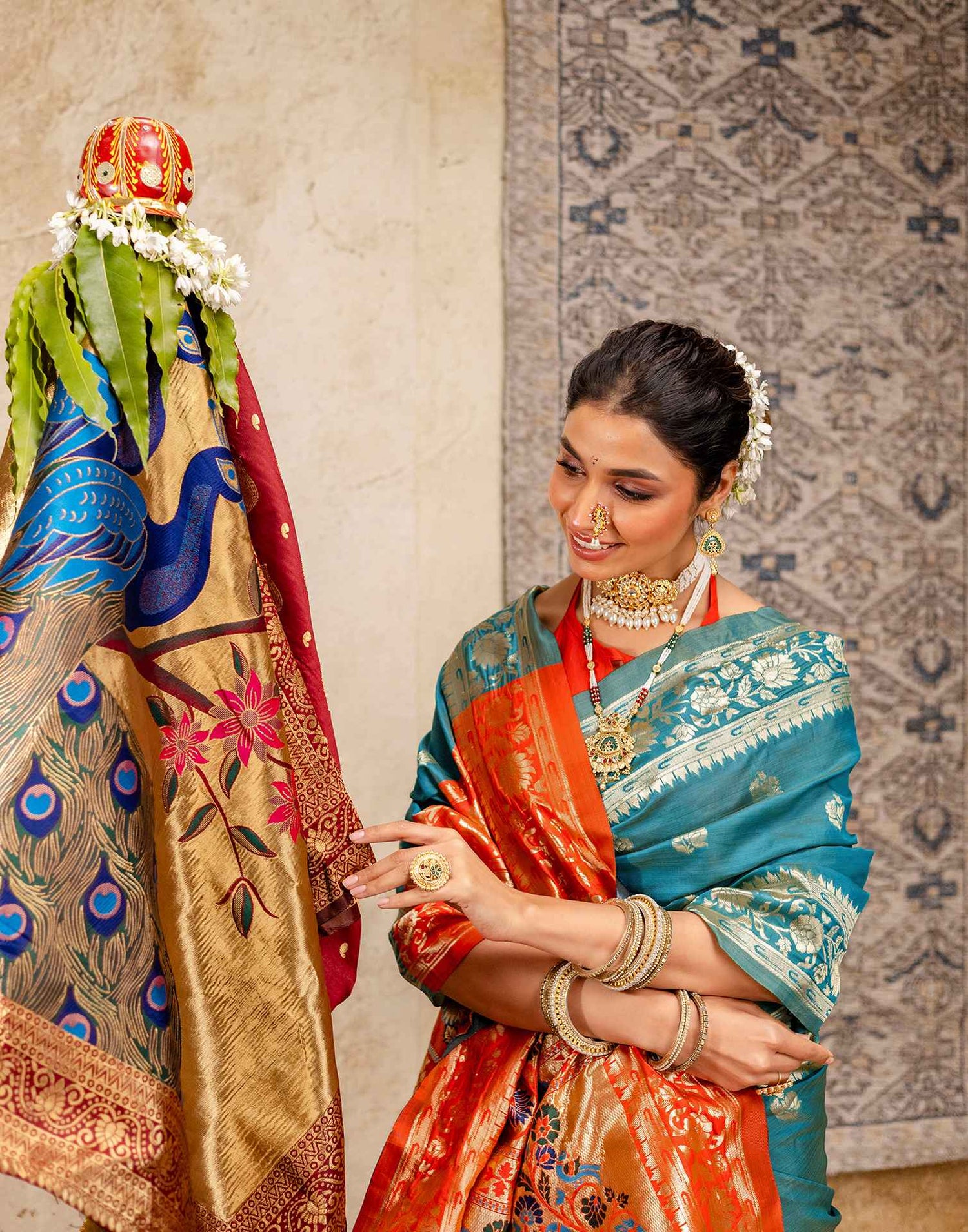 Teal Blue Silk Woven Paithani Saree