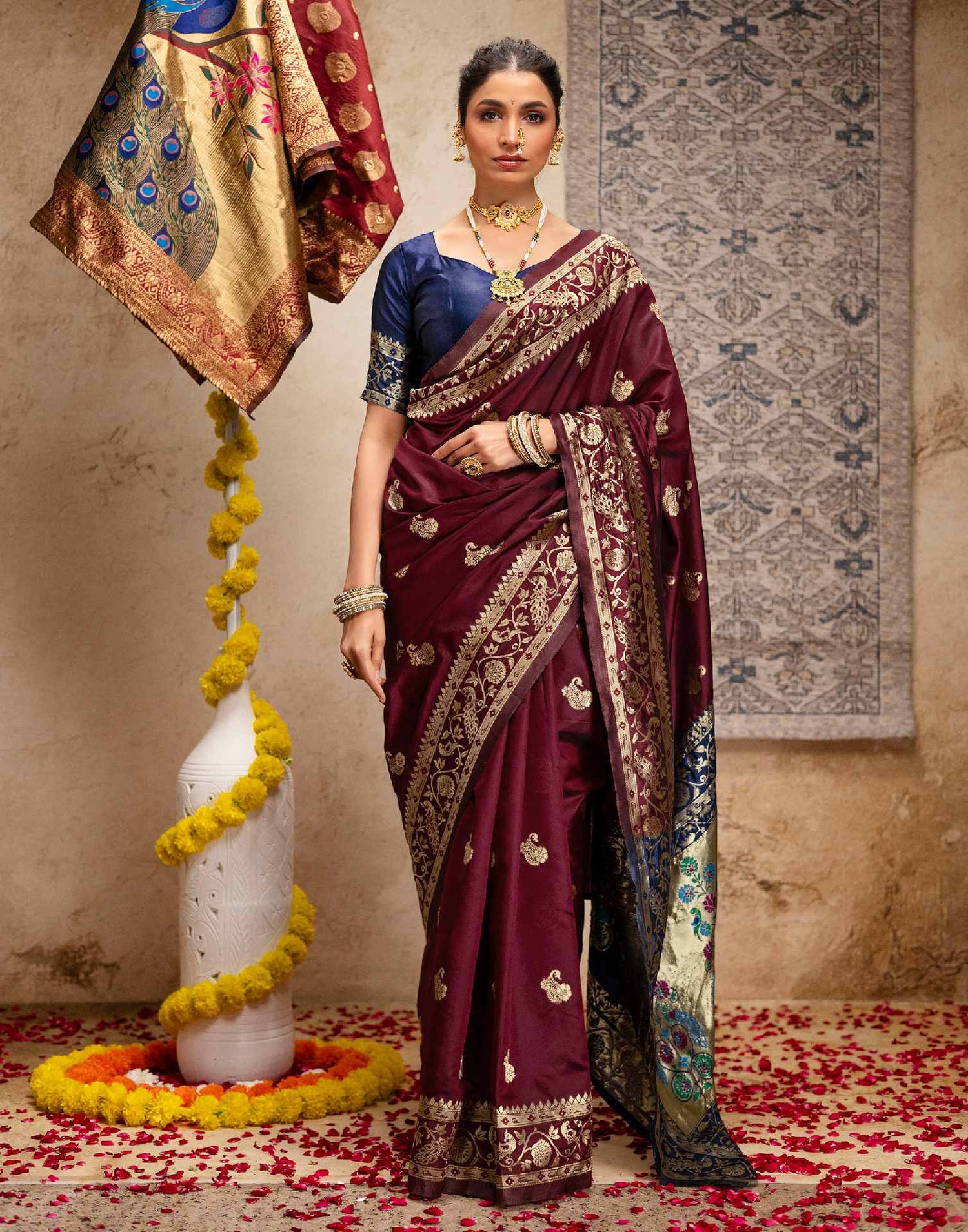 Maroon Silk Woven Paithani Saree