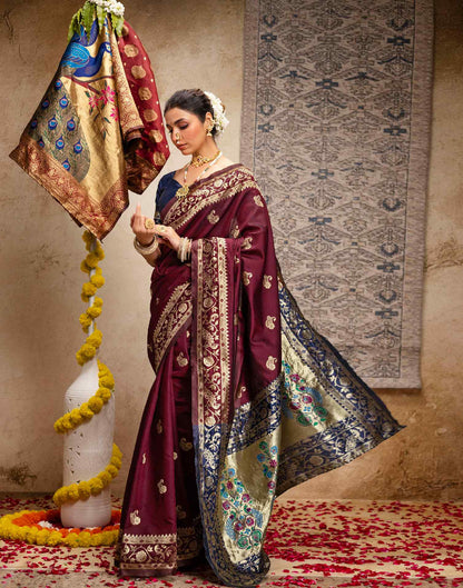 Maroon Silk Woven Paithani Saree