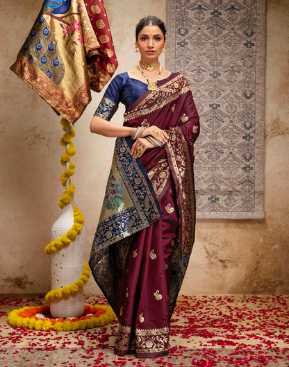 Maroon Silk Woven Paithani Saree