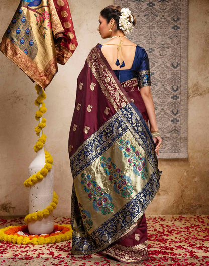 Maroon Silk Woven Paithani Saree