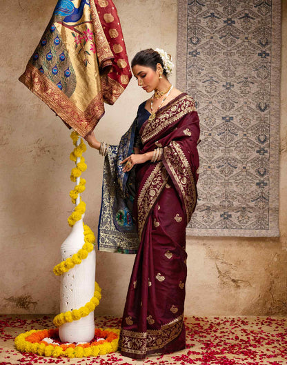 Maroon Silk Woven Paithani Saree