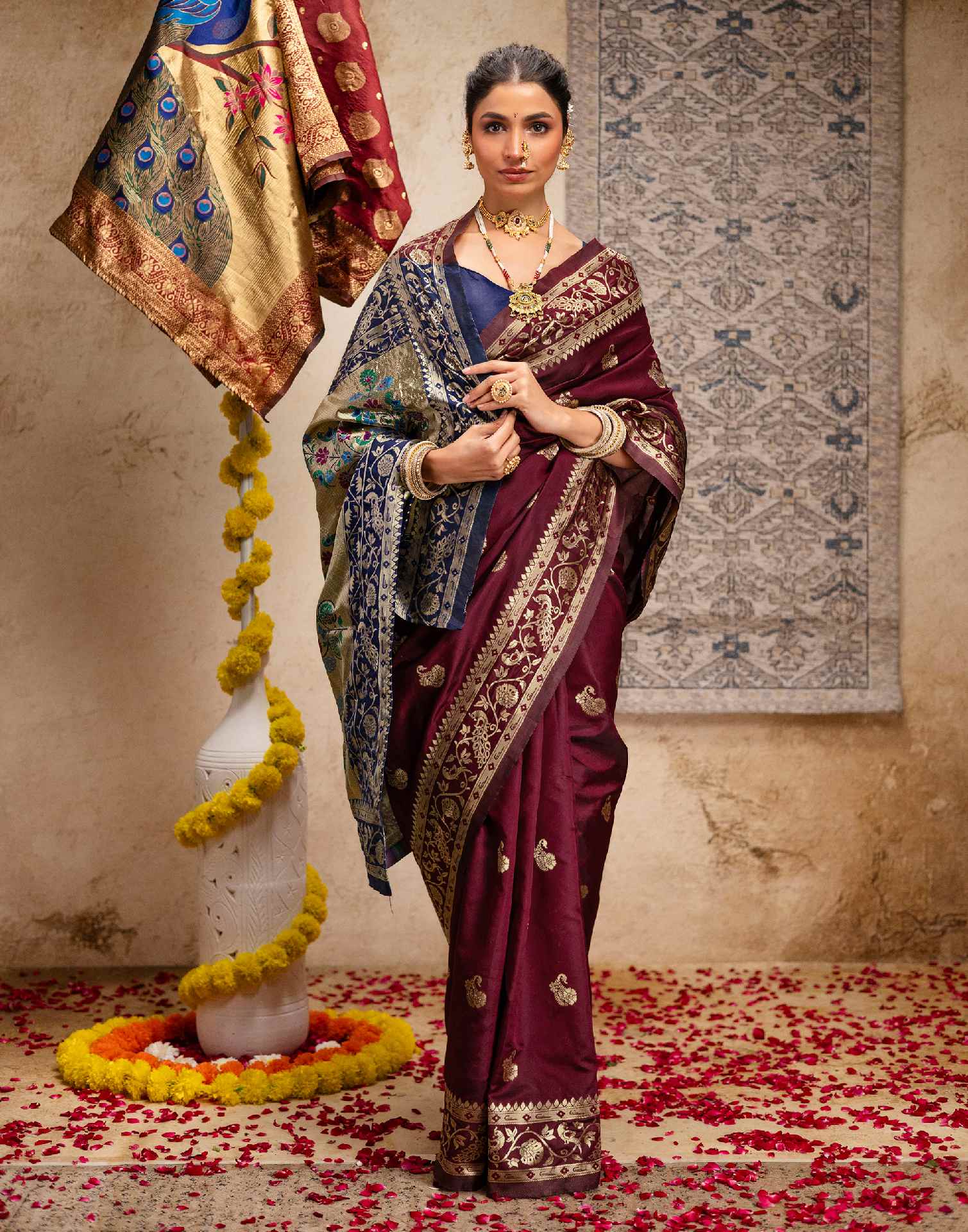 Maroon Silk Woven Paithani Saree