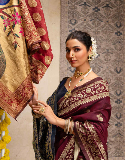 Maroon Silk Woven Paithani Saree