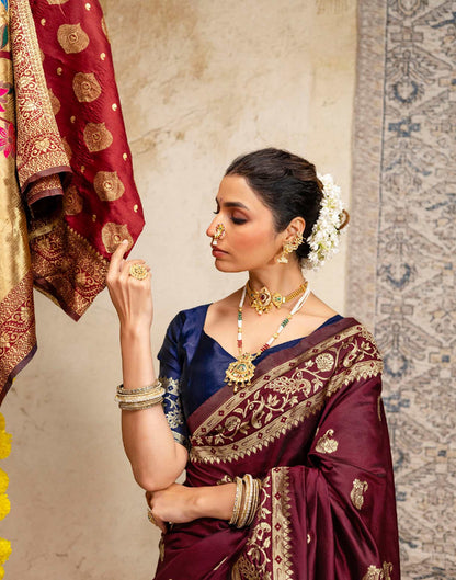 Maroon Silk Woven Paithani Saree