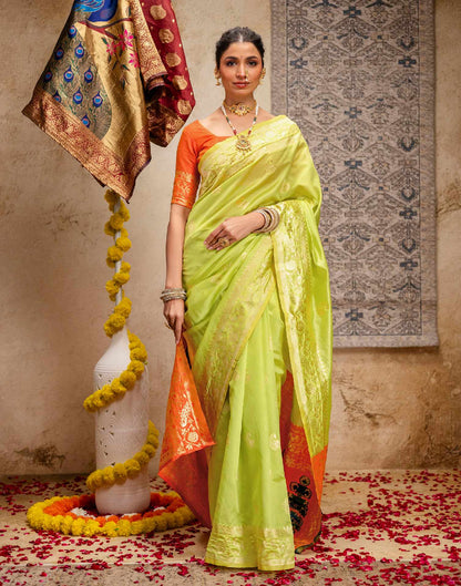 Lime Green Silk Woven Paithani Saree