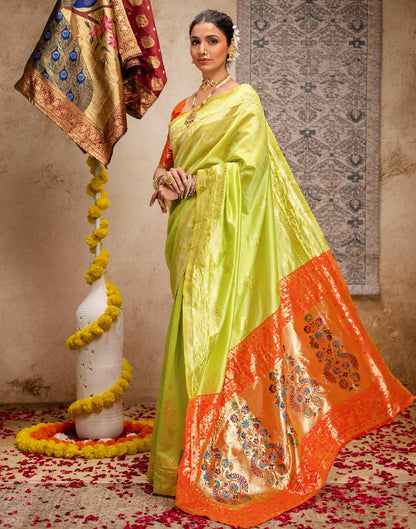 Lime Green Silk Woven Paithani Saree