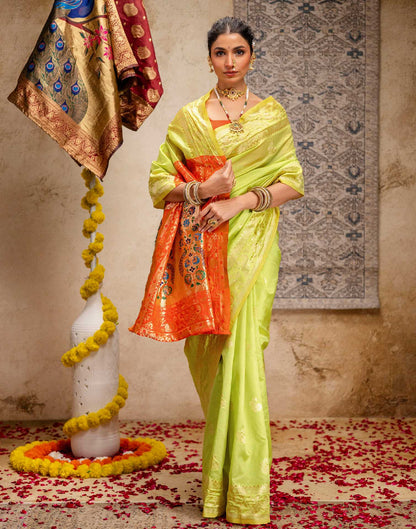 Lime Green Silk Woven Paithani Saree