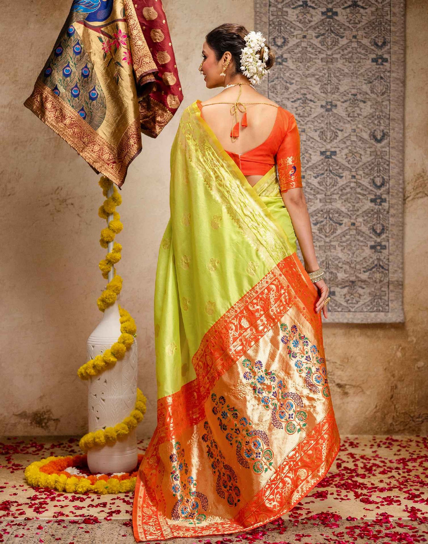 Lime Green Silk Woven Paithani Saree